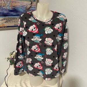 Gray Owl Print Women's Pajama Top